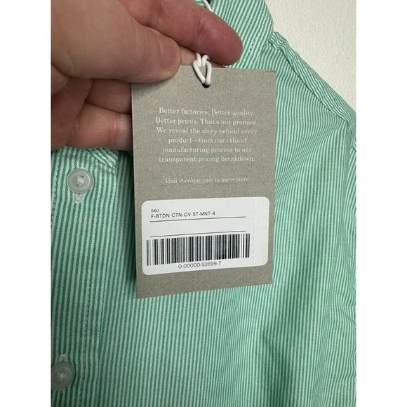 Everlane Size 4 Button Down Pinstripe Shirt Mint Green Oversized Cotton NWT - Picture 6 of 10